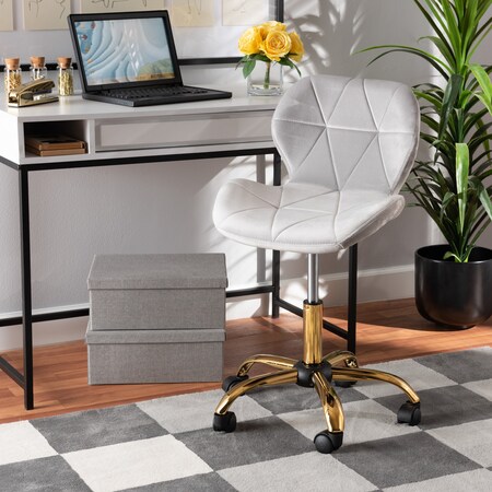 Baxton Studio Savara Contemporary Glam and Luxe Grey Velvet Fabric and Gold Metal Swivel Office Chair 219-11907-ZORO